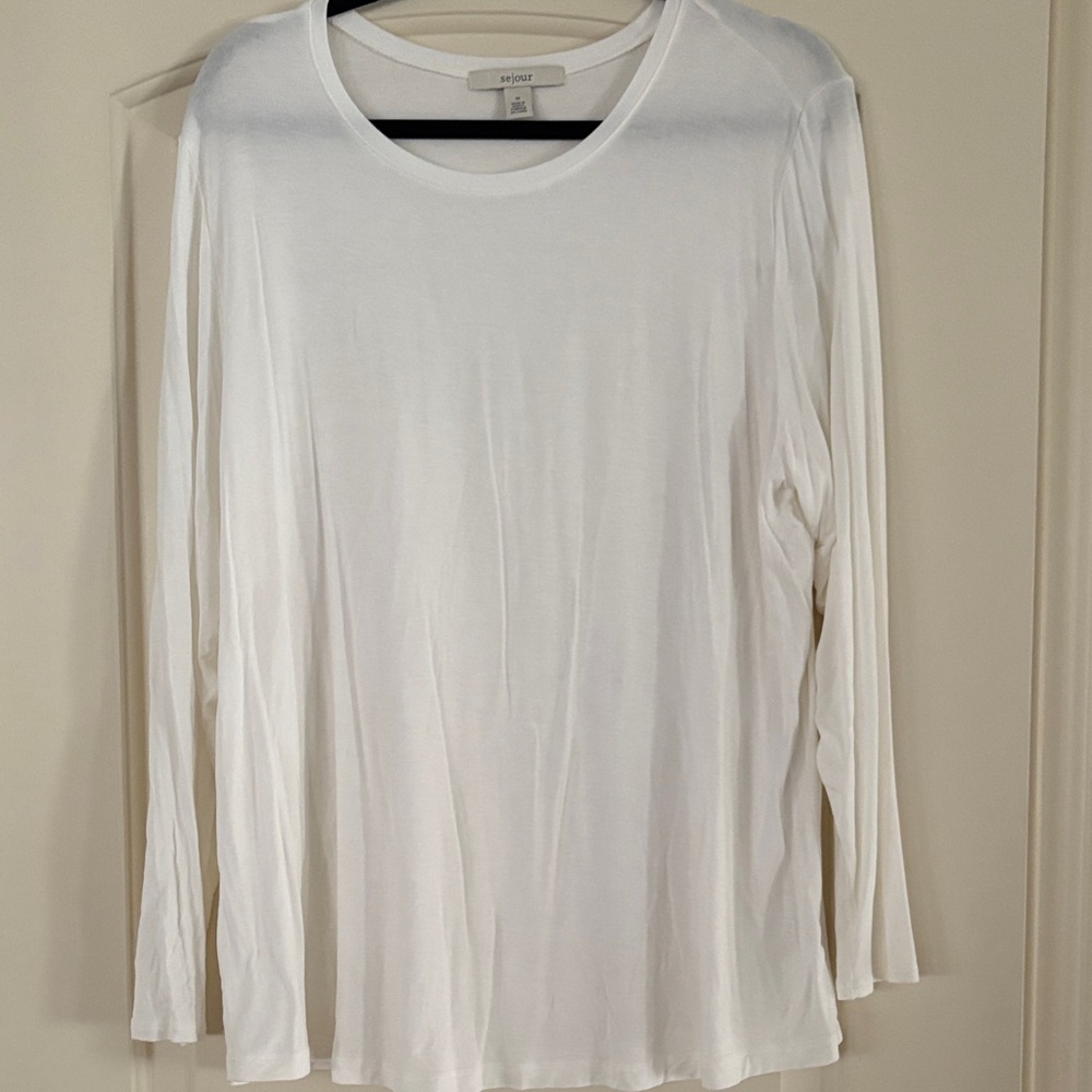 Sejour Classic Sheer White Long Sleeve Tee Size 1X